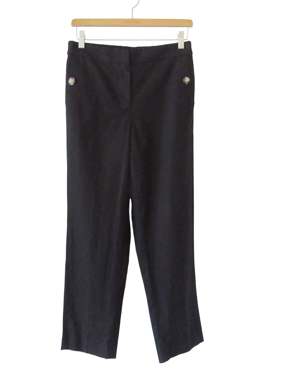 J Crew Factory Black Sailor Pants 4 Linen Cotton Blend Elastic Back Straight Leg
